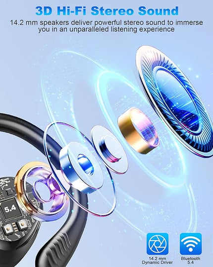 Wireless Earbuds Sport, New Bluetooth 5.4 Headphones with Earhooks, 50H Stereo Deep Bass Over Ear Buds with 4 ENC Noise Canceling Mics, IP7 Waterproof Earphones for Running Workout Gym -Black