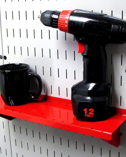 Wall Control Shelf 4in Deep Pegboard Shelf Assembly Pegboard and Slotted Tool Board – Red