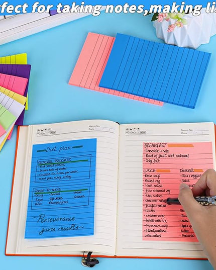 60 Pack Lined Sticky Notes Bulk 4 x 6 in Large Ruled Post Sticky Colorful Self-Stick Note Pads with Lines 12 Color Super Sticking Power Memo Pads 45 Sheets/pad for Office Home School Notebook Wall