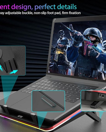 IETS GT500 Powerful Turbo-Fan (5000 RPM) RGB Laptop Cooling Pad with Infinitely Variable Speed,Seal Foam for Rapid Cooling Gaming Laptop,Dust Filter for Protect Laptop,13-17.3inch Laptop Cooler