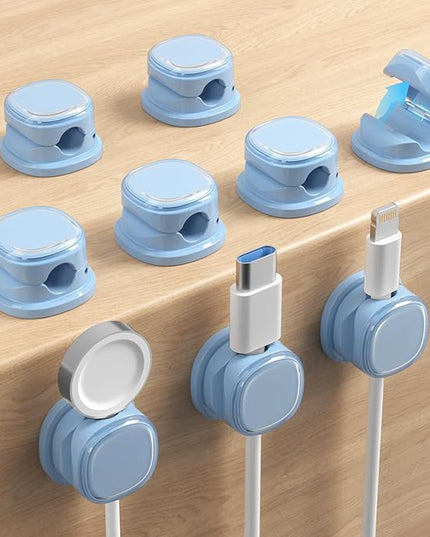 9 Pack Cord Organizer, Spring Cable Management, Adhesive Cute Cable Holder Clips, Phone Charger Wire Keeper for Desk Nightstand Car Office (9-Pack Blue)