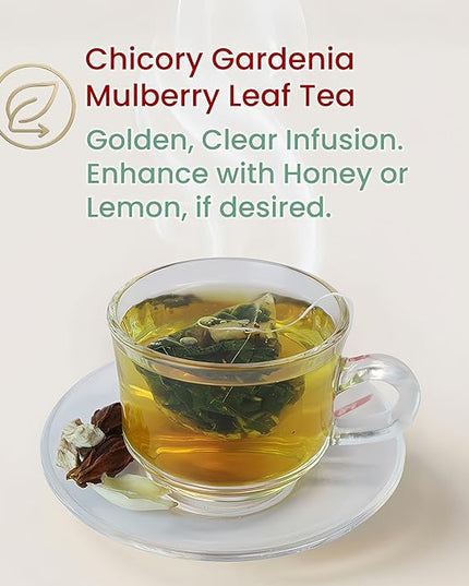 ADMIRINGAZELAND Chicory & Gardenia Tea with Mulberry Leaf, 30 Count - Pyramid Teabags, 6 Ingredients - Lily Bulb, Poria, Kudzu Root - Chinese Herbal Blend, Night Harmony Tea, 4.2 oz