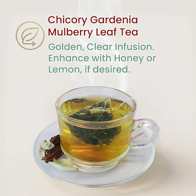 ADMIRINGAZELAND Chicory & Gardenia Tea with Mulberry Leaf, 30 Count - Pyramid Teabags, 6 Ingredients - Lily Bulb, Poria, Kudzu Root - Chinese Herbal Blend, Night Harmony Tea, 4.2 oz