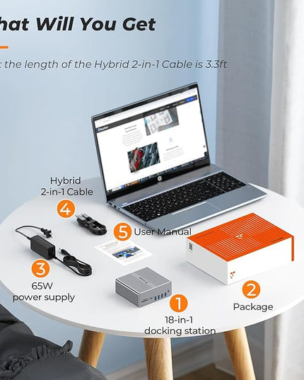 DisplayLink Docking Station Dual Monitor 4K@60HZ for MacBook, Windows, TobenONE Universal Mac mini M4 Dock with 2 HDMI & 2 DP, 65W Power Delivery, 7 USB, USB-C 3.1, Ethernet, SD/TF