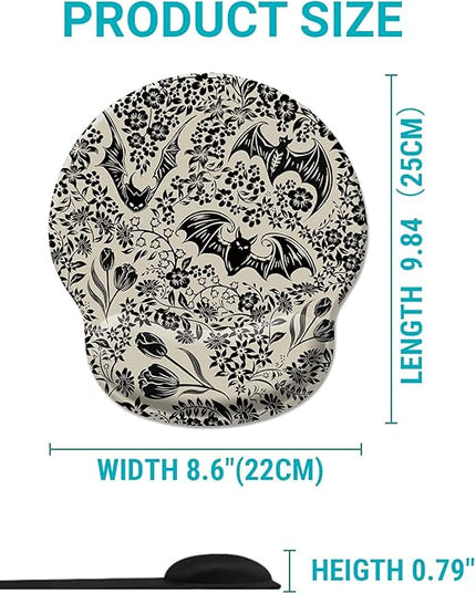 Goth Bat Floral Ergonomic Mouse Pad with Wrist Rest, Gothic Flowers Gaming Mousepad Wrist Support, Funny Computer Mouse Pad with Non-Slip PU Base for Desk Accessories Office Decor Supplies