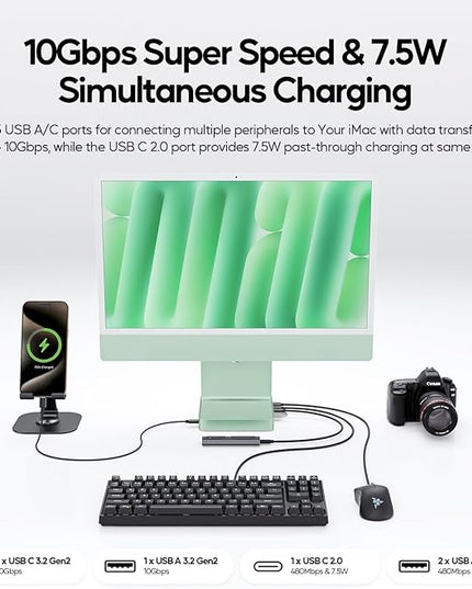Upgraded 11 in 1 USB C Hub for iMac 24 inch USB Hub 2021 2023 2024 Support M.2 SSD (NOT Included), iMac Hub M1 M3 M4 Accessories, 4K HDMI, 2.5G Ethernet, 5 USB A/C Max 10Gbps, SD/TF - Green