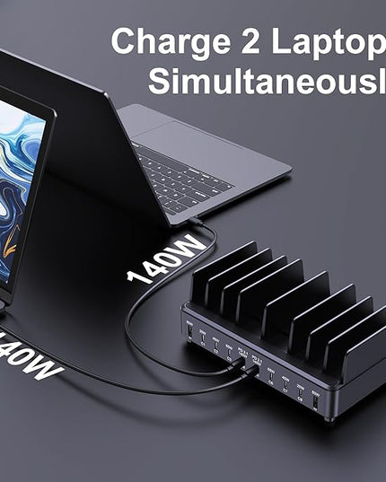 Aftertop 600W USB C Charging Station for Multiple Devices, 10 Ports PD3.1 140W PPS 45W QC60W Fast Charging Block for MacBook Pro Laptop, iPad, iPhone 16 15 Pro Max, Galaxy S24/S23 Ultra etc