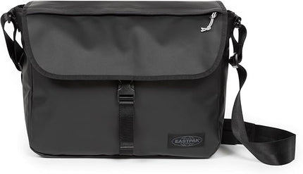 EASTPAK Delegate + – 20L Weatherproof Shoulder Bag with 17" Laptop Sleeve, Trolley Strap, Reflective Details, Adjustable Padded Strap, Tarp Black