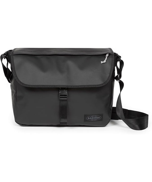 EASTPAK Delegate + – 20L Weatherproof Shoulder Bag with 17" Laptop Sleeve, Trolley Strap, Reflective Details, Adjustable Padded Strap, Tarp Black
