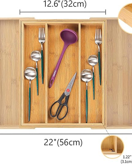 Utoplike Bamboo Expandable Kitchen Drawer Organizer, Adjustable Utensil Holder and Cutlery Tray Organiser, Drawer Divider for Silverware, Flatware, Knives in Kitchen, Bedroom, Living Room, 5 Slot