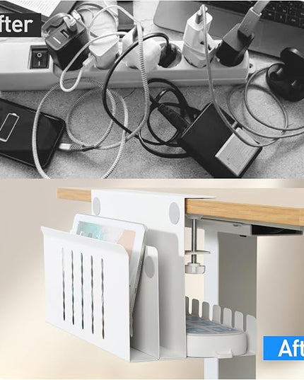 MAXECHO Desk Side Storage, Under Desk Laptop Mount, Table Side Hanging File Organizer, No Drill Clamp On Cable Management Tray, Laptop Holder with Magnetic Pen Holder for Office and Home, Load 22 Lbs