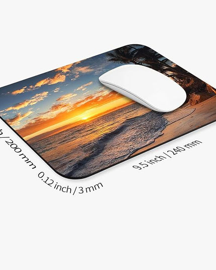 Square Mouse Pad Beach Sunset, Personalized Premium-Textured Custom Mouse Mat Design, Washable Mousepad Cloth, Non-Slip Rubber Base Computer Mouse Pads for Wireless Mouse