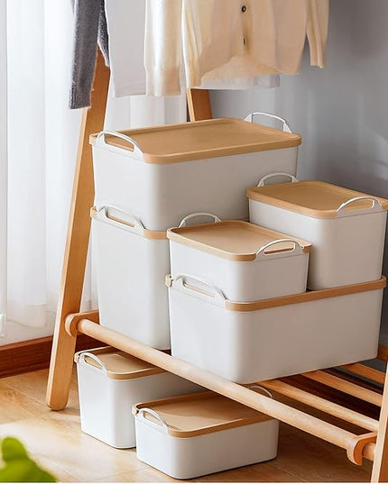 ANMINY 12PCS Plastic Storage Bins Containers with Lids, Large White Storage Organization Bins Boxes, Lidded Plastic Storage Baskets for Closet Shelves Drawers Desktop Home Office
