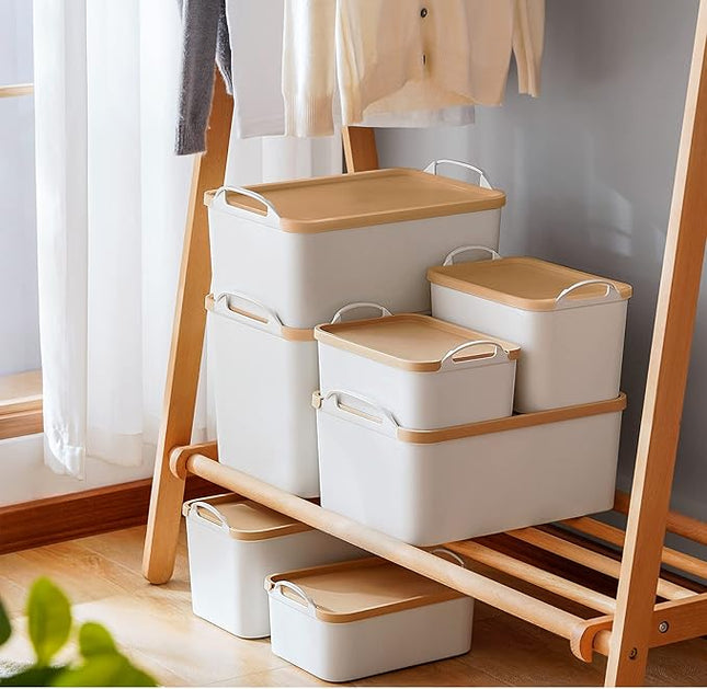ANMINY 12PCS Plastic Storage Bins Containers with Lids, Large White Storage Organization Bins Boxes, Lidded Plastic Storage Baskets for Closet Shelves Drawers Desktop Home Office