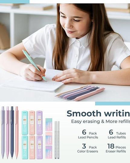 Nicpro 39 PCS Aesthetic School Supplies with Cute Pen Case, 12 Pastel Highlighters, 5 Black Ink Gel Pens, 6 Mechanical Pencils Set 0.5 & 0.7mm for Students Stationary College Essentials (Blue)