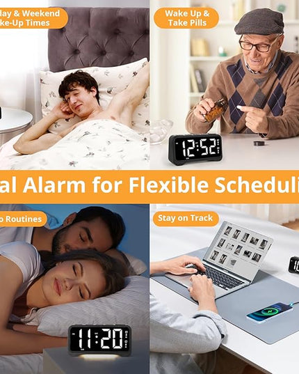 Loud Vibrating Alarm Clock for Heavy Sleepers with Bed Shaker Under Pillow, Hearing Impaired/Deaf/Teens, Dual Alarms, Adjustable Date, Nightlight & Battery Backup, Large LED Digital Display, 12/24H