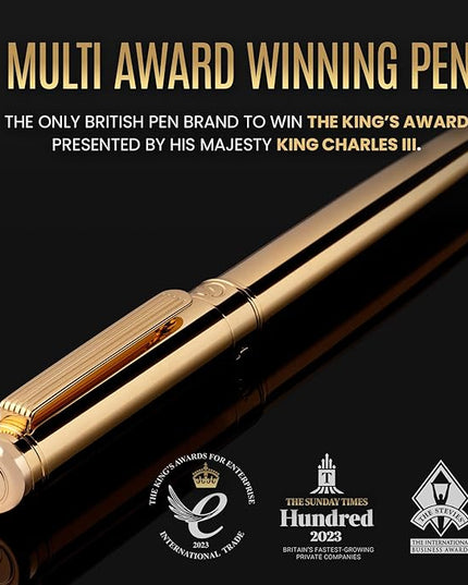 Scriveiner Luxury Fountain Pen - Stunning Luxury Pen, Real Gold Finish, Schmidt Gilded Nib (Fine), Converter, Best Pen Gift Set for Men & Women, Professional, Executive, Office, Nice Pens