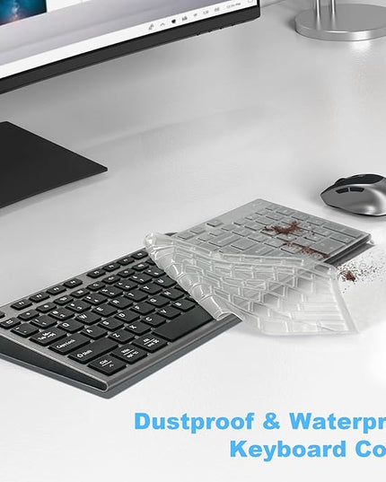 FENIFOX Wireless Keyboard and Mouse, Rechargeable USB C Combo Silent Quiet Compact Full Size Flat with Number Pad Soft Cover for Mac MacBook iMac Windows PC Laptop Computer Office - Black & Grey