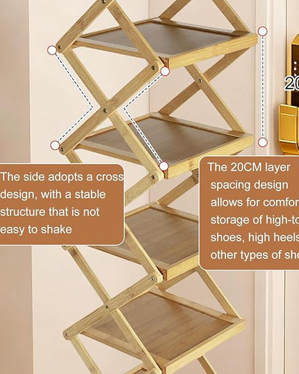 YYW Shoe Rack, Foldable Shoes Organizer Free Standing Shelf for Entryway, Closet, Hallway, Foldable X Shape Multi Tier Shoe Rack (Wood Color,4 Layers)