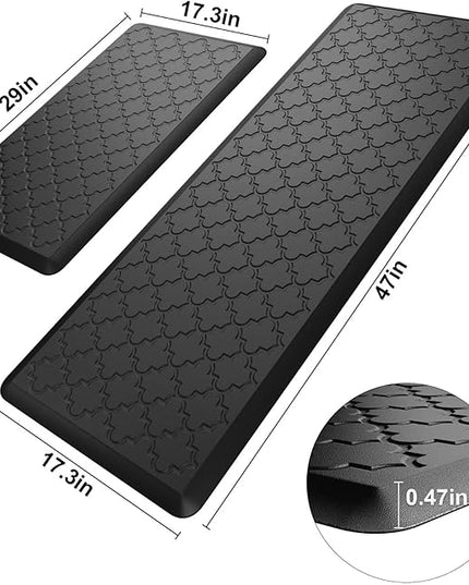 Kitchen Mats for Floor 2 Piece - Anti Fatigue Mats for Kitchen Floor - Non Slip Cushioned Rugs for Standing, Office, Sink, Laundry, Black