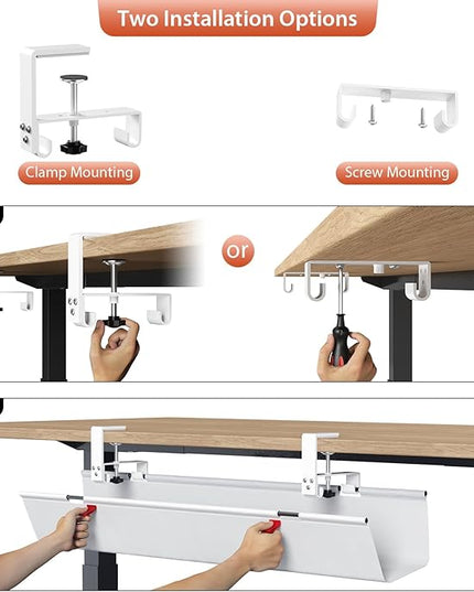 Univivi No Drill Under Desk Cable Management Tray, 36" Cord Organizer for Table, Clamp/Screw Mount Desk Cable Management, Premium Fabric Cable Management Tray for Office, Home
