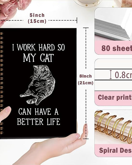 Lacama Cat Lover Gifts Funny Cat Journal Notebooks, Gifts for Cat Lovers,160 Pages, Office Humor Gifts, Black School Office Supplies, 5.5"x8.3"I Work Hard So My Cat Can Have A Better Life Notebook