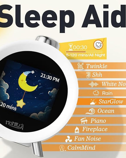 MOMILLA Alarm Clock for Heavy Sleepers, Colorful Screen Temperature, Loud 7-Day Programmable 4 Alarms, Small Clocks Bedrooms for Kids Adults Boys Girls, Easy to Set, Digital White Noise, Hourly Chime