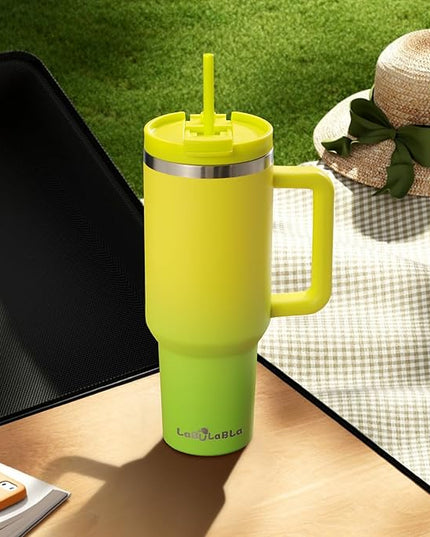 40oz Tumbler with Handle,Double Wall Vacuum Reusable Stainless Steel Insulated Water Bottle,With Leak Proof lid and Straw for Iced or Cold Beverages (Citrine)