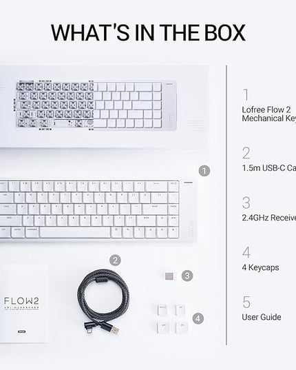 LOFREE Flow2 Low-Profile Mechanical Keyboard, Aluminum Alloy with Surfer Linear Switches, Rechargeable Wireless Keyboards with 3 Mode Connections for Windows, macOS (Silver, 84 Keys)