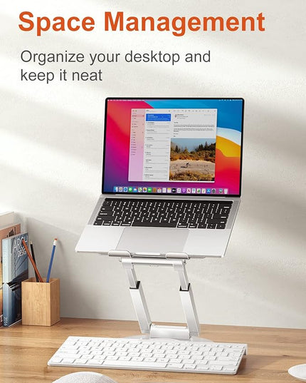 tounee Telescopic Laptop Stand for Desk with 360° Swivel Base, Sit to Stand, Height Adjustable, Portable Riser Holder for Good Posture, Compatible with All Laptops 10-17"-Silver
