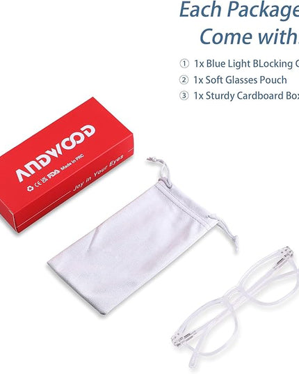 ANDWOOD Blue Light Blocking Glasses Women Men Computer Small Face Clear Bluelight Blocker Eyeglasses Frame