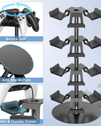 Headset Stand 4 Tiers for Desk, Rotatable Gaming Controller Stand for PS5/PS4/Xbox/Switch2/PS Portal/Phone, Universal PC Gamer Gift Accessory Controller/Headphone Holder for 12 Packs Controller