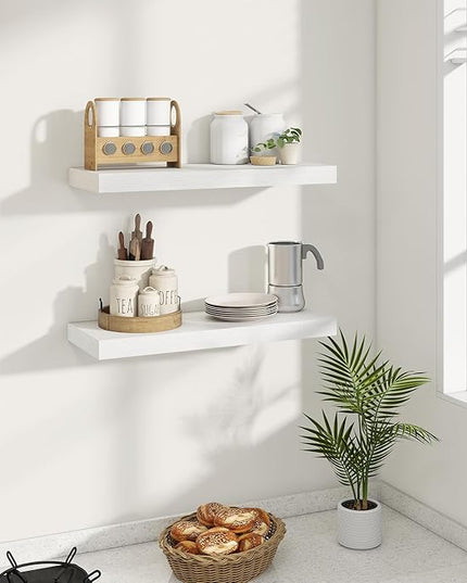 Dreamland 24 Inches Floating Shelves for Wall, 8" Deep Long Floating Shelves Set of 2, Large Display & Storage Shelf, Wall Shelf for Bathroom Bedroom Living Room Kitchen Office, White