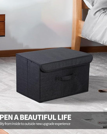 8 Pack Large Collapsible Storage Bins Container Fabric Boxs Bulk with Lids Storage Baskets for Shelves Drawers, Desktop, Closet, Office, Bedroom, Home, Garage (Black)