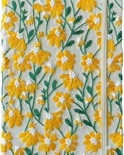 Daisy Gift, Flower Journal, Embroidered Notebook, Beautiful Journals for Women, 8"x6", Hardcover, Lay Flat, A5, Lined Paper, Wide Ruled Page, Writing Journal, Yellow Daisy, with Elastic Band