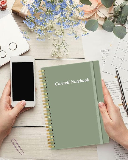 Yaridar A5 Cornell Notes Notebook - College Spiral Cornell Notebooks for Note Taking, Subject College Ruled Steno Pads for Office/School/Home, 5.8" x 8.5", Green