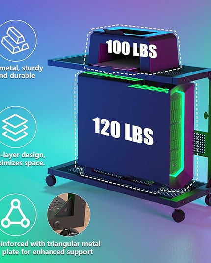 Moricher Computer Tower Stand - Height Adjustable 2-Tier ATX-Case PC Stand Printer Rack Pegboard with Rolling Wheels & Mousepad for Home Office Gaming Accessories