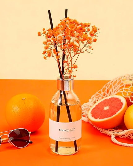 Clesh Reed Diffuser Set, 6.7 oz Citrus Scented Diffuser with Sticks, Home Fragrance Reed Diffuser for Bathroom Shelf Decor