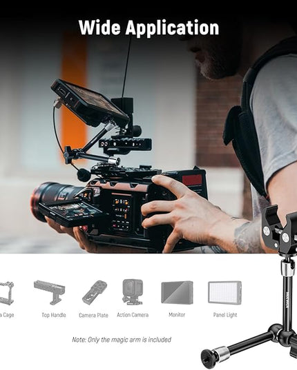 NEEWER 9.8"/25cm Magic Arm with Super Clamp & Cleaning Cloth, 1/4" & 3/8" Threads for Flash/LED Light/Microphone/DSLR Camera Monitor Compatible with SmallRig Camera Cage, Max Load: 4.4lb/2kg, ST25C