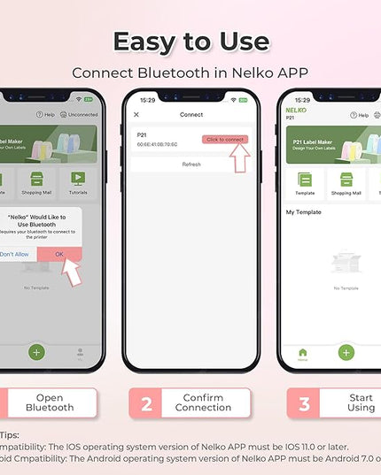 Nelko Label Maker Machine with Tape, P21 Bluetooth Label Printer, Wireless Mini Label Makers with Multiple Templates for School Office Home, Pink