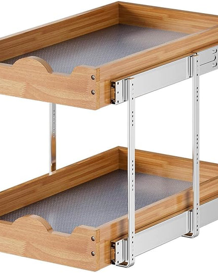 OCG 2 Tier Pull Out Drawers For Cabinets, Double Tier Slide out Wood Cabinet Organizer, Pull Out Shelves for Base Cabinet Organization in Kitchen, Pantry, Bathroom