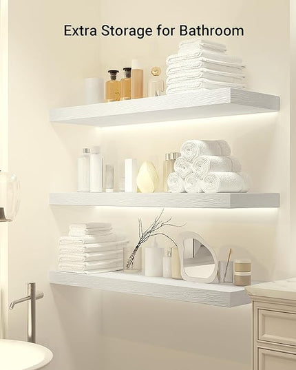 Heimlove 12 Inch Deep Floating Shelves, 55 x 12 inches Long Wall Shelf, Large Extra Display Shelf & Storage Shelf, Rustic Wood Wall Shelves for Fireplace Mantel, Set of 1(White)