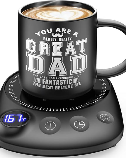 KitchekShop Coffee Mug Warmer - Fastest Heating & Highest Temperature, Coffee Cup Warmer for Desk Auto Shut Off, 4 Temp Settings & 1-12H Timer, Smart Electric Beverage Warme (Cup Warmer Set for dad)