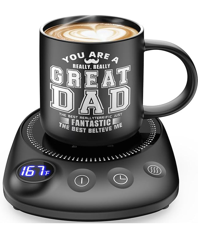 KitchekShop Coffee Mug Warmer - Fastest Heating & Highest Temperature, Coffee Cup Warmer for Desk Auto Shut Off, 4 Temp Settings & 1-12H Timer, Smart Electric Beverage Warme (Cup Warmer Set for dad)