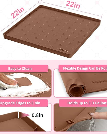 Sdpeia Under Sink Mat 22"×22" Waterproof Silicone Cabinet Liner & Sink Protector for Kitchen & Bathroom, Multi-Purpose Organizers Tray for Pets, Laundry, Cat Litter Mat