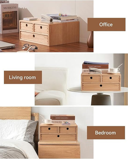 Kirigen Natural Wooden Desktop Organizer - Office Supplies Filing Tidy Storage Shelf - Storage Cabinet/Jewelry Organizer with 3 Drawers (NA, 2-Layer &3 Drawers)