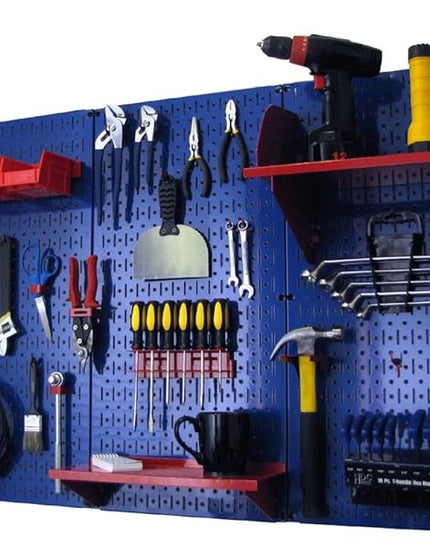 Wall Control Pegboard Organizer 4 ft. Metal Pegboard Standard Tool Storage Kit with Blue Toolboard and Red Accessories
