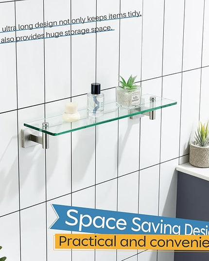 KOKOSIRI Floating Shelf Bathroom Wall Mount Shelves 20-Inch for Bedroom Living Room Kitchen Hanging Rack Brushed Stainless Steel 2 Pack B1105BR-L20-P2