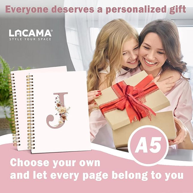 Lacama Customized Monogrammed Gifts, Pink Initial Letter J Notebook Journal, Birthday Gifts for Women, Aesthetic Wildflower Personalized Spiral Notebook, School Supplies, Office Supplie 5.5x8.3