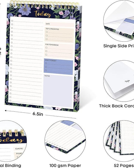 Taja To Do List Notepad - To Do List Notebook for Work with 52 Sheets, 9.8" x 6.5", Undated Daily Planner Perfect for Daily Tasks and Goal Setting, Notepad Suitable for Office, Home & School - Blue Meadow